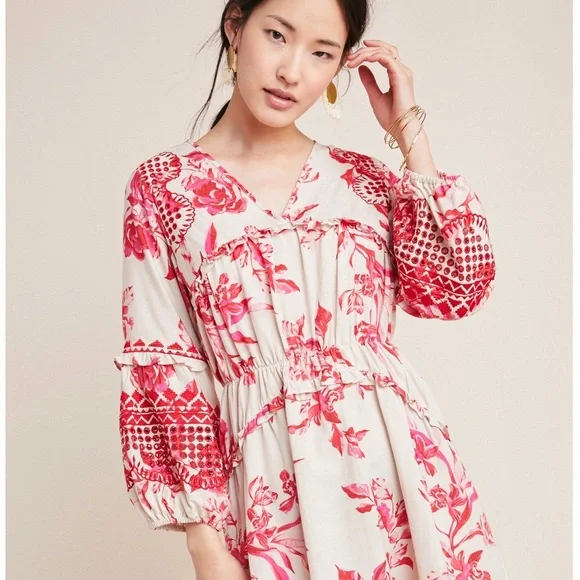 Anthropologie Embroidered Floral Dress PERFECT stand out fabric beautiful  print